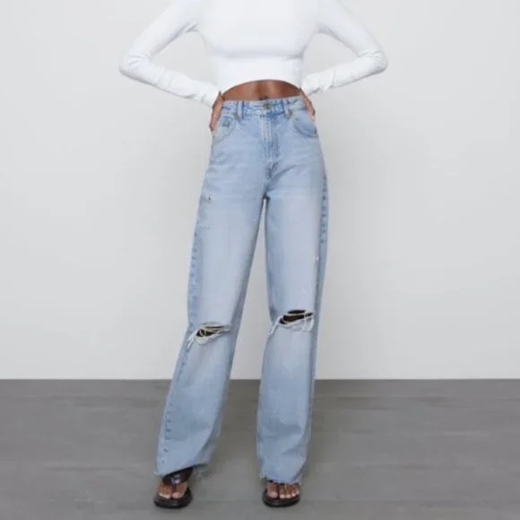 Zara Denim - Zara wide leg Light Blue Distressed Women Jeans